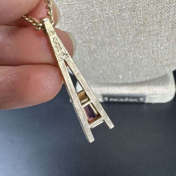 Vtg AVON 4 Pcs Set Purple Rhinestone Gold Tone Bracelet Necklace Earrings Ring - Picture 7 of 16